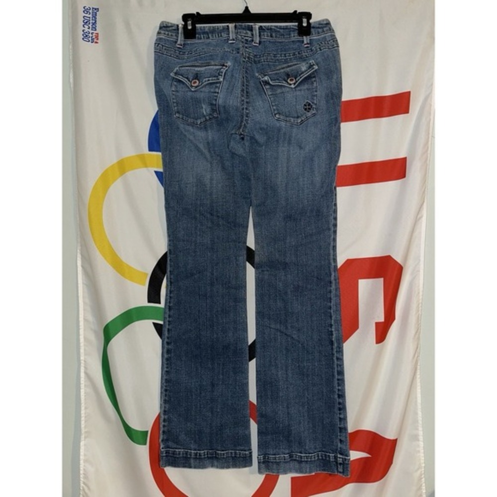 Vintage Y2K Blue Asphalt Flared Jean Womens 9 Low Rise Flap Pocket Light Wash